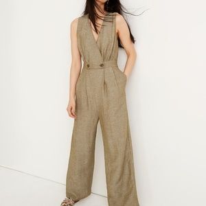 Madewell Green Linen Buttonfront Jumpsuit